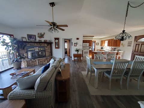 TV, fireplace, DVD player, books