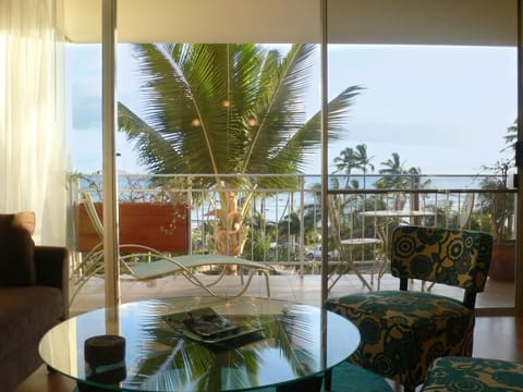 View from living room and kitchen during the late afternoon light