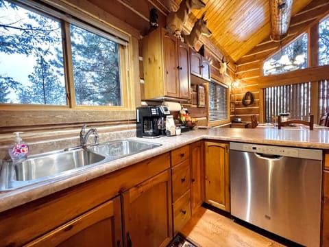 Kitchen with bar and new appliances