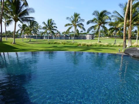 The infinity pool with the King's Shops in the background