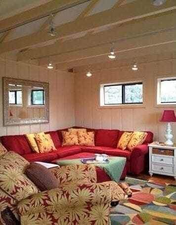 Family room has lots of space for movies or XBox