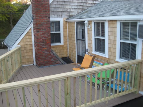 new deck with railing. Great view of the Pilgrim Monument from this deck