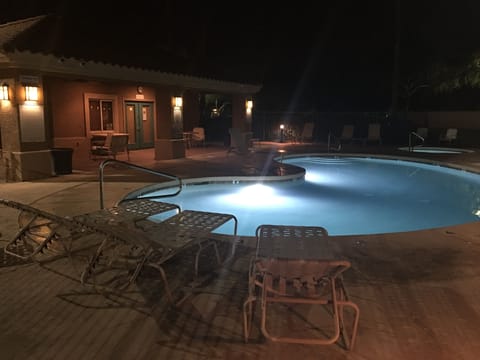 Pool view at night.