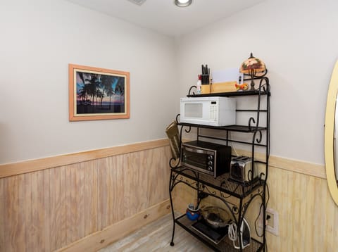 Studio kitchen ahs essentials seen here plus a portable cooktop.