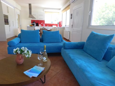 Villa Almarine downstairs open-plan living room and kitchen area.