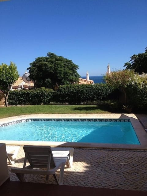 view of pool and garden