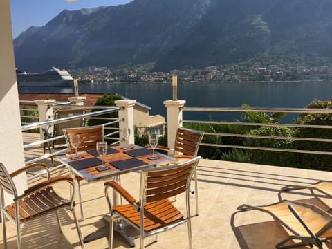 Cruise ship on the fjord from the terrace