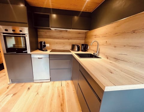 Kitchen with oven, hob, and dishwasher 
