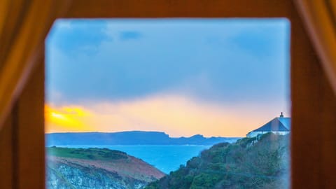 The view from the dining room door to the fron terrace