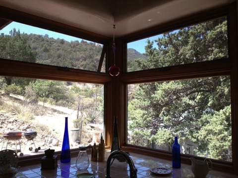 Large picture windows at kitchen sink