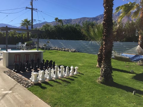 Giant chess set, large grassy yard, hammock and beautiful mountain views