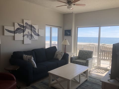 Living room featuring the sea turtles, with a fantastic view of the gulf!!!