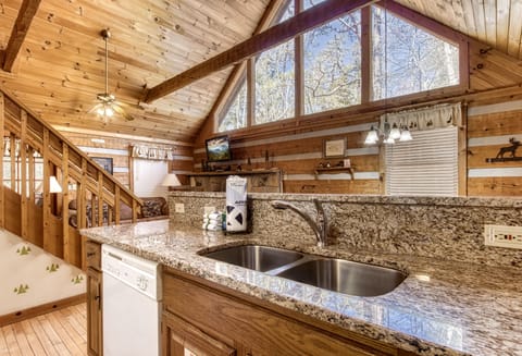 Pet Friendly Cabin in the Smokies "Back to Nature" - Kitchen and living room