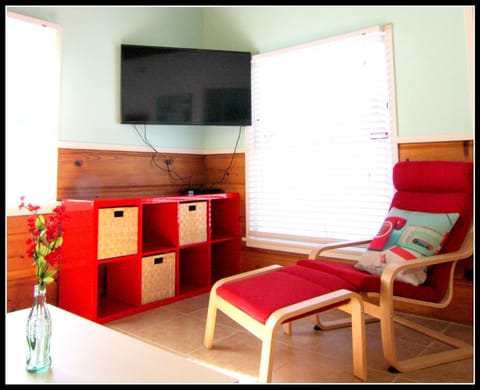 Apple TV on the 48", LCD screen, wall-mounted television.