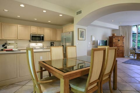 The dining area is perfect for families