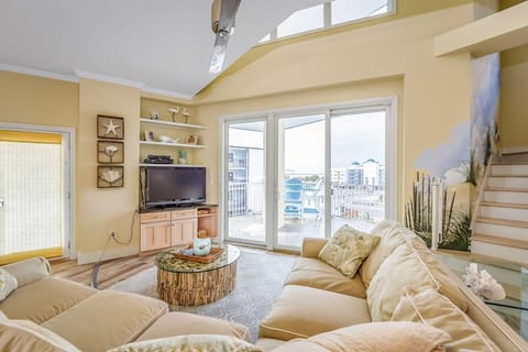 Comfy Seating, wall murals, 2 story condo with south facing windows.