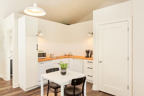 Kitchenette: small refrigerator/dishwasher/micro/Keurig coffee maker/tea kettle