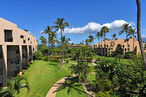 The View from our extra large lanai overlooking gardens and out to the ocean