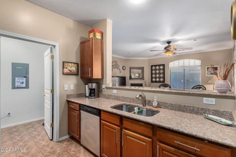 Kitchen overlooks main area