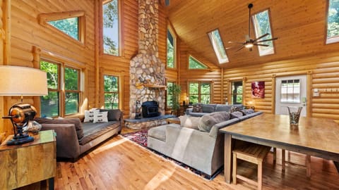 Great room with stone fireplace