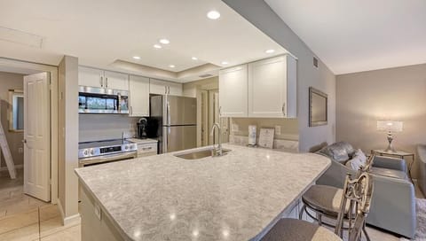 Brand new kitchen features granite counters