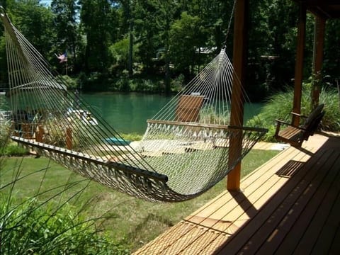 View from the bottom deck, hammock, swing and swinging chair!
