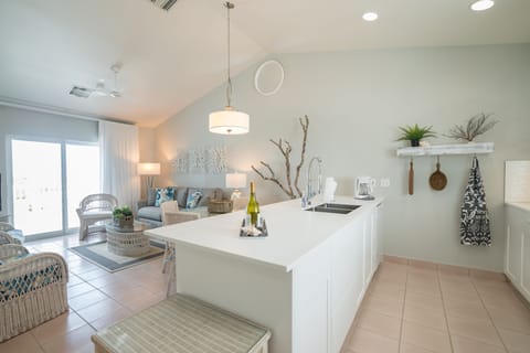 large island kitchen recently upgraded vaulted ceiling