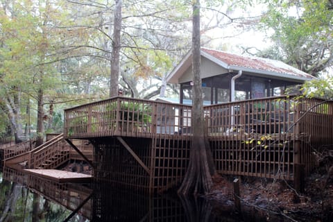 View of the docks from the river with the screen room