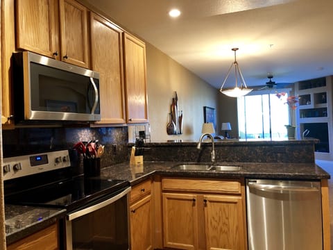 Cooking space is plentiful in the open concept kitchen.