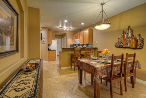 Dining buffet is home to martini and margarita glasses for occasions when cocktails are on the menu.