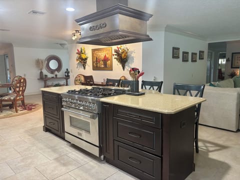 Gourmet Kitchen, high-end commercial appliances-six burner gas stove w/air fryer