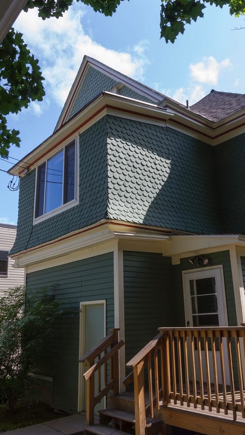 The back patio area.  The new sun room is on the second floor.