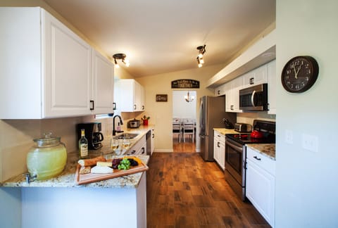 Fully stocked kitchen.