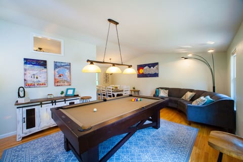 Challenge your crew to a game on this full-size 8ft pool table. Lounge seating.