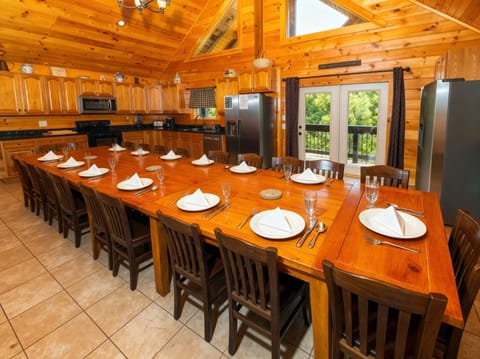 Kitchen area with seating for 20, all appliances and 2 refrigerators.