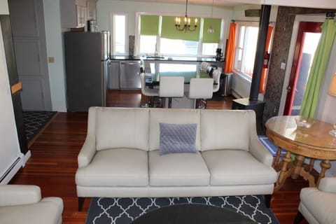 View from TV into kitchen