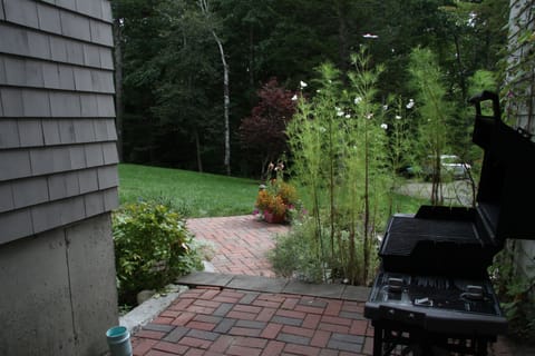 Barbecue area is covered, and enjoys views onto yard and gardens.