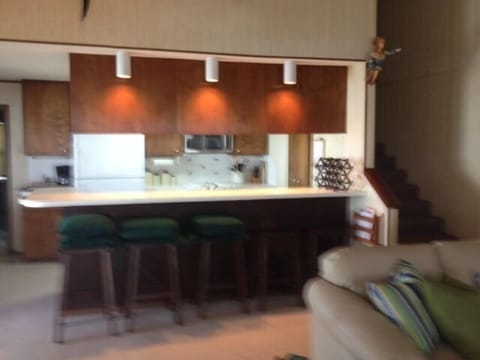 Kitchen with bar from open living area.