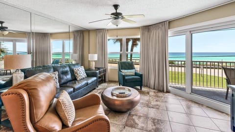 Sink into the sofa with sweeping views of the Gulf.