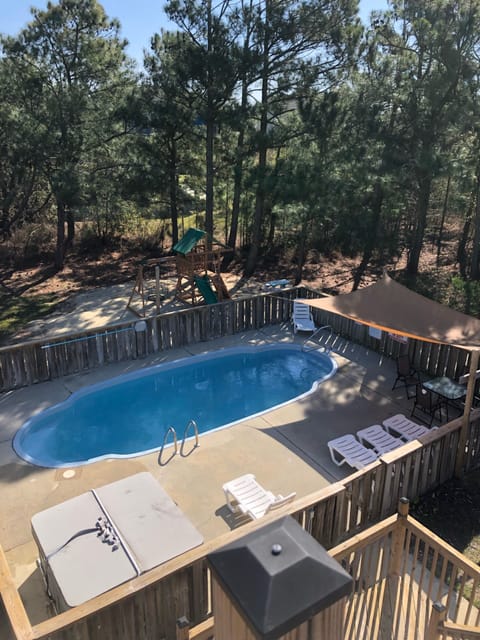 Pool area view from upper level.