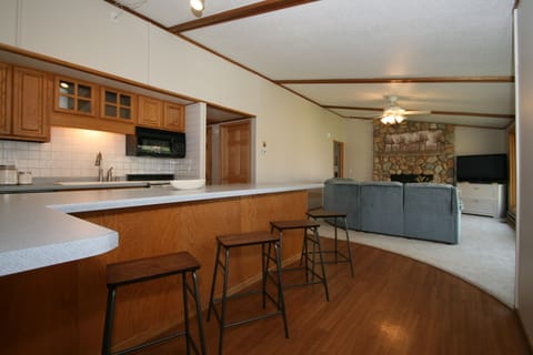 Kitchen and family room.