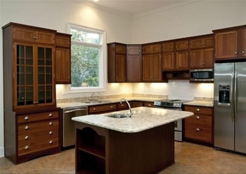 A new kitchen features plenty of workspace and is fully equipped!
