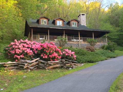HeathBrooke - the large front porch overlooks Rhododendron in bloom in spring.