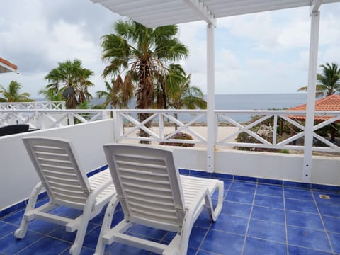 Upper level deck with view and sunshade.