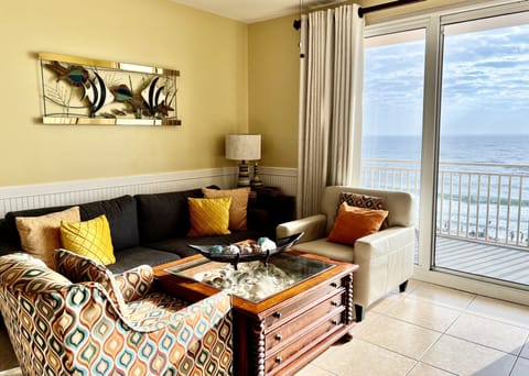 Living room with king-size memory foam sofa bed