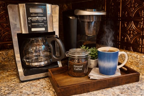 Slow mornings start here — fresh coffee and quiet forest views.