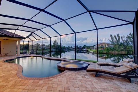Pool, spa and length-wise view of Bella Vista canal