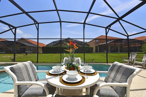 Private pool area with child safety fence
