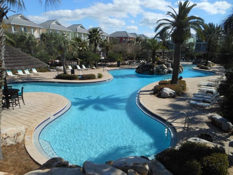 The 30,000 sqft resort style pool features a zero-entry kids area and waterfall!