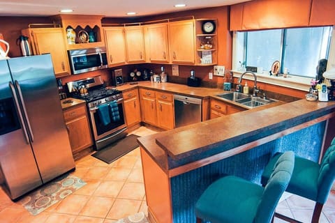 The kitchen comes stocked with all you will need to keep things cooking!